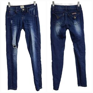 Hudson Girls Skinny Fit Jegging Stretch Distressed Denim Holey Dark Blue Jeans